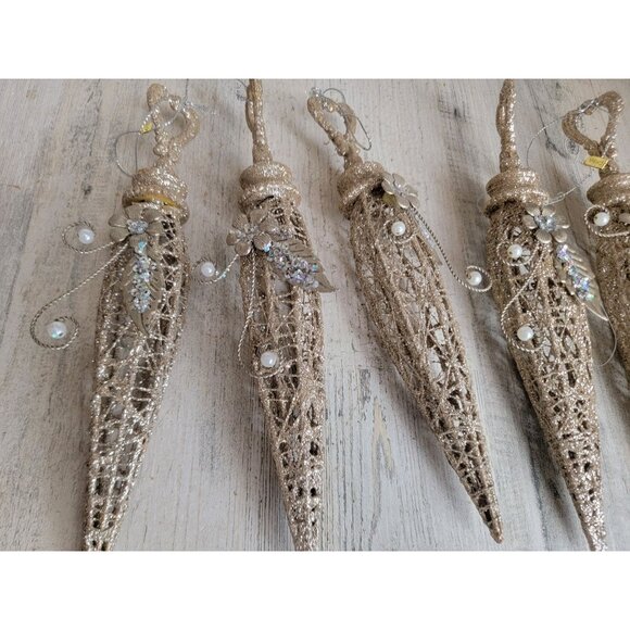 Flower pendant abstract glitter ornament Xmas set unique - Picture 2 of 6